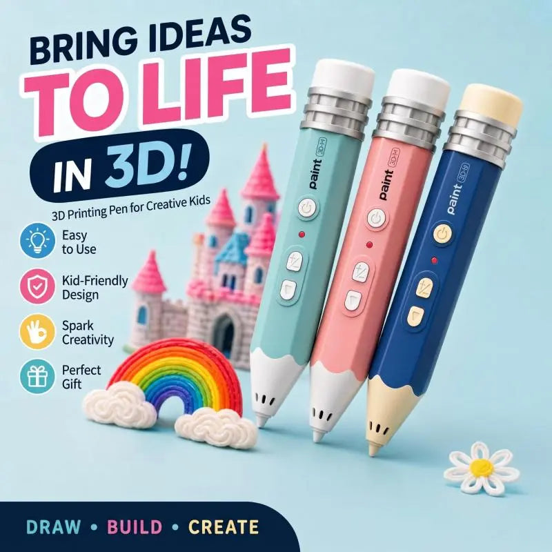 Kid-Friendly 3D Pen for Beginners - Easy-To-Use Rechargeable Handheld Art Tool, Handmade Gifts for Family Time, Includes Premium PLA Filament Material, Templates & Step-By-Step Guide Art Toy Printed Pen Stem Pen 3D Printer Pen for Kids Wireless 3D Printin