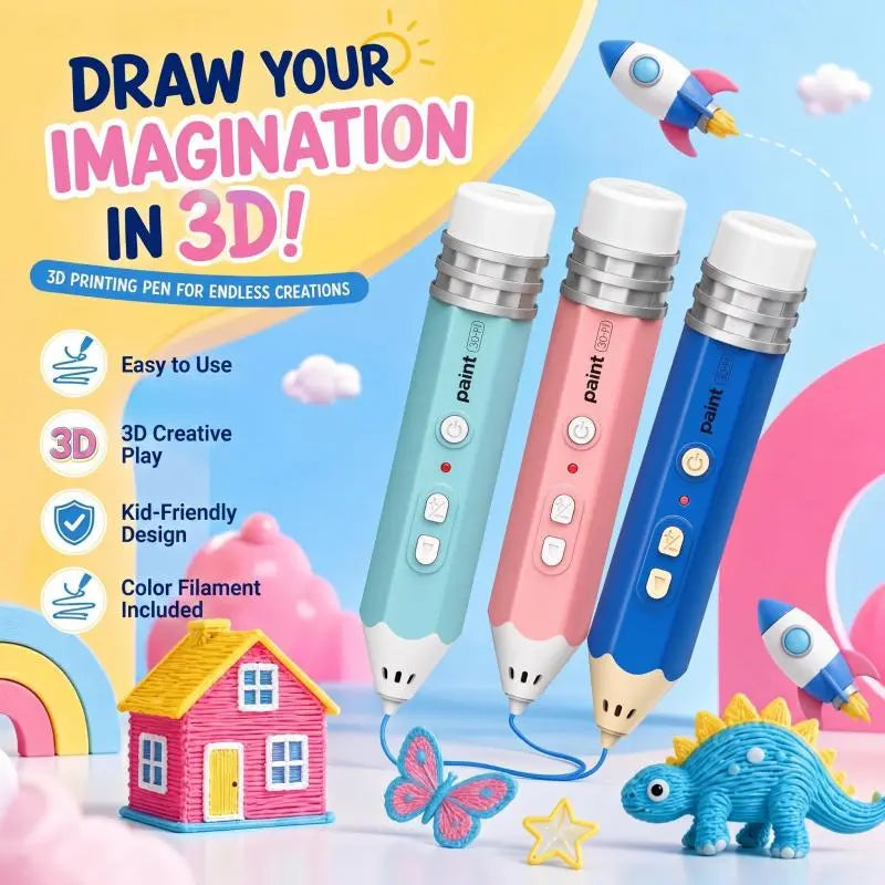 Kid-Friendly 3D Pen for Beginners - Easy-To-Use Rechargeable Handheld Art Tool, Handmade Gifts for Family Time, Includes Premium PLA Filament Material, Templates & Step-By-Step Guide Art Toy Printed Pen Stem Pen 3D Printer Pen for Kids Wireless 3D Printin
