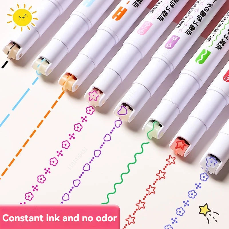 6-24Pcs/Set Heart Flower Line Shape Highlighter Pen Roller Tip Curve Liner Marker Kawaii Cute Stationery School Supplies