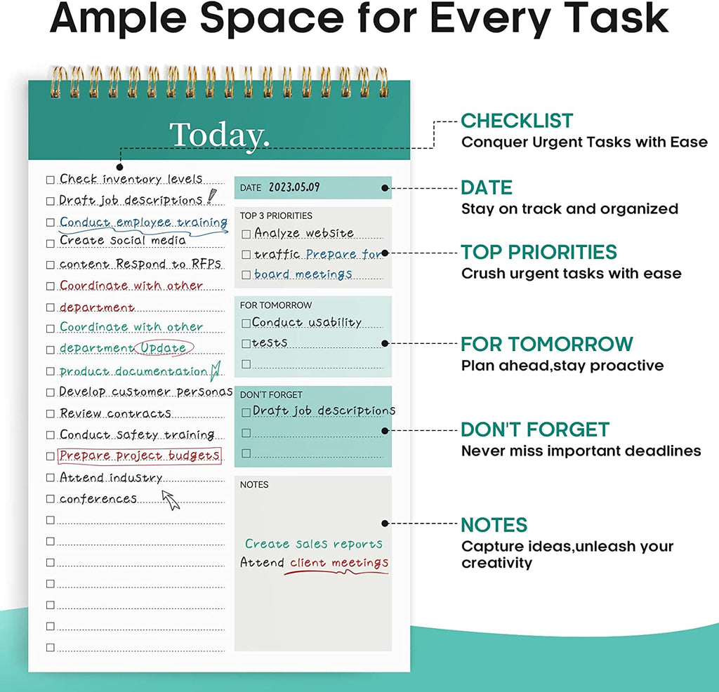to Do List Notepad, Undated Daily Planner for Work and Goal Setting | Greenery Sway, 52 Sheets, 9.8" X 6.5" , for Office, Home and School, Daily Task Planning, Notes and Everyday Organization