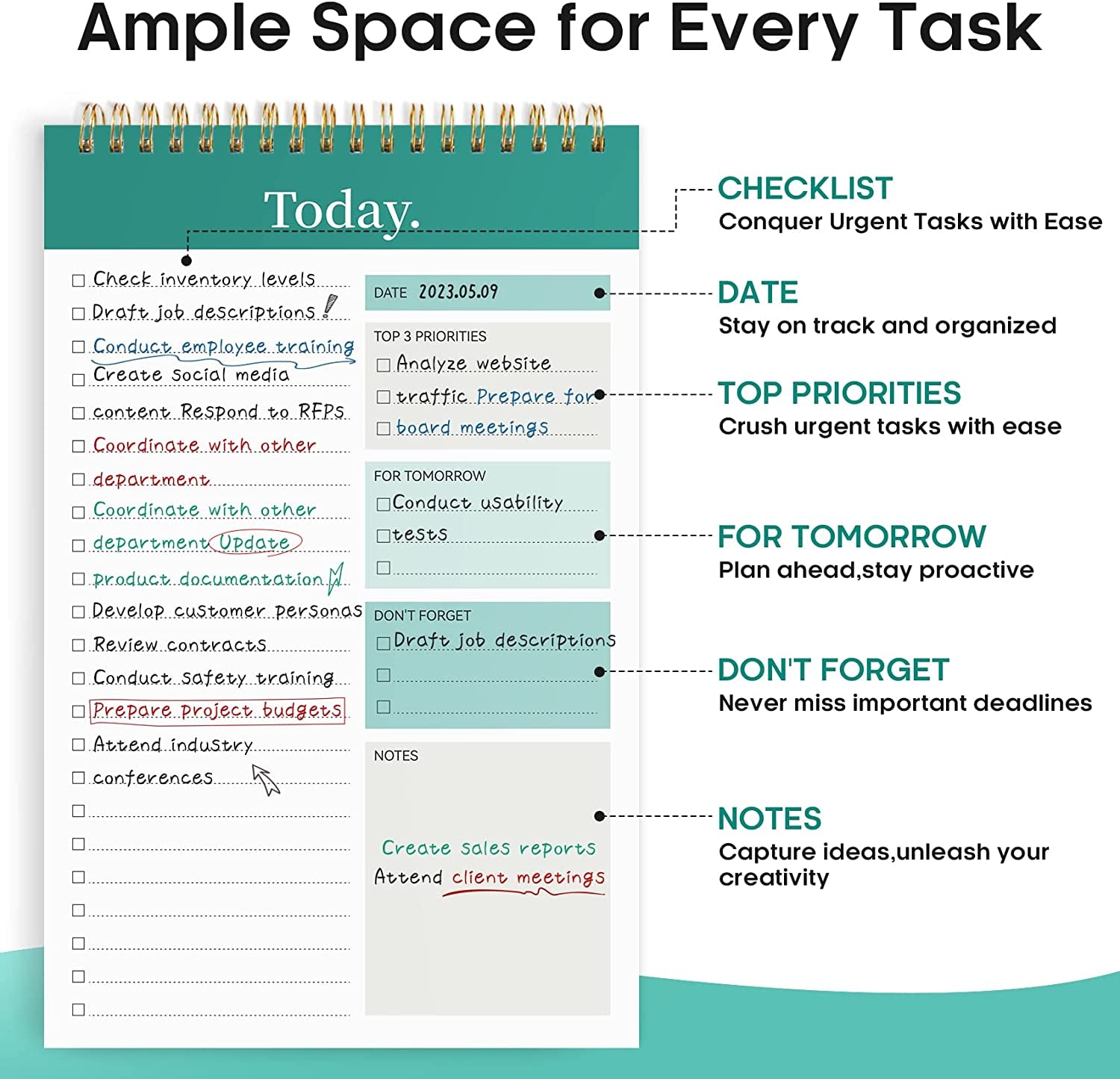 to Do List Notepad, Undated Daily Planner for Work and Goal Setting | Greenery Sway, 52 Sheets, 9.8" X 6.5" , for Office, Home and School, Daily Task Planning, Notes and Everyday Organization