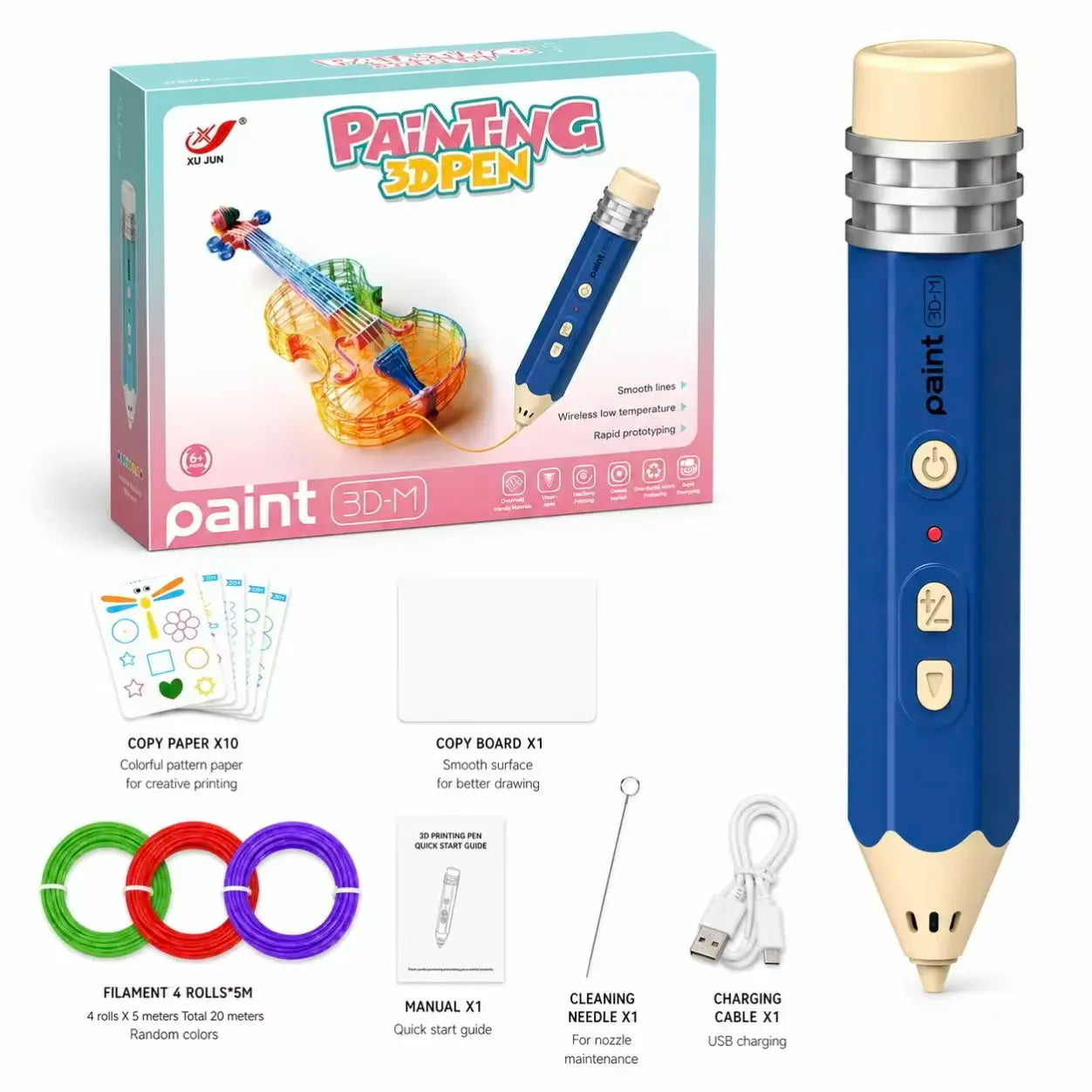 Kid-Friendly 3D Pen for Beginners - Easy-To-Use Rechargeable Handheld Art Tool, Handmade Gifts for Family Time, Includes Premium PLA Filament Material, Templates & Step-By-Step Guide Art Toy Printed Pen Stem Pen 3D Printer Pen for Kids Wireless 3D Printin