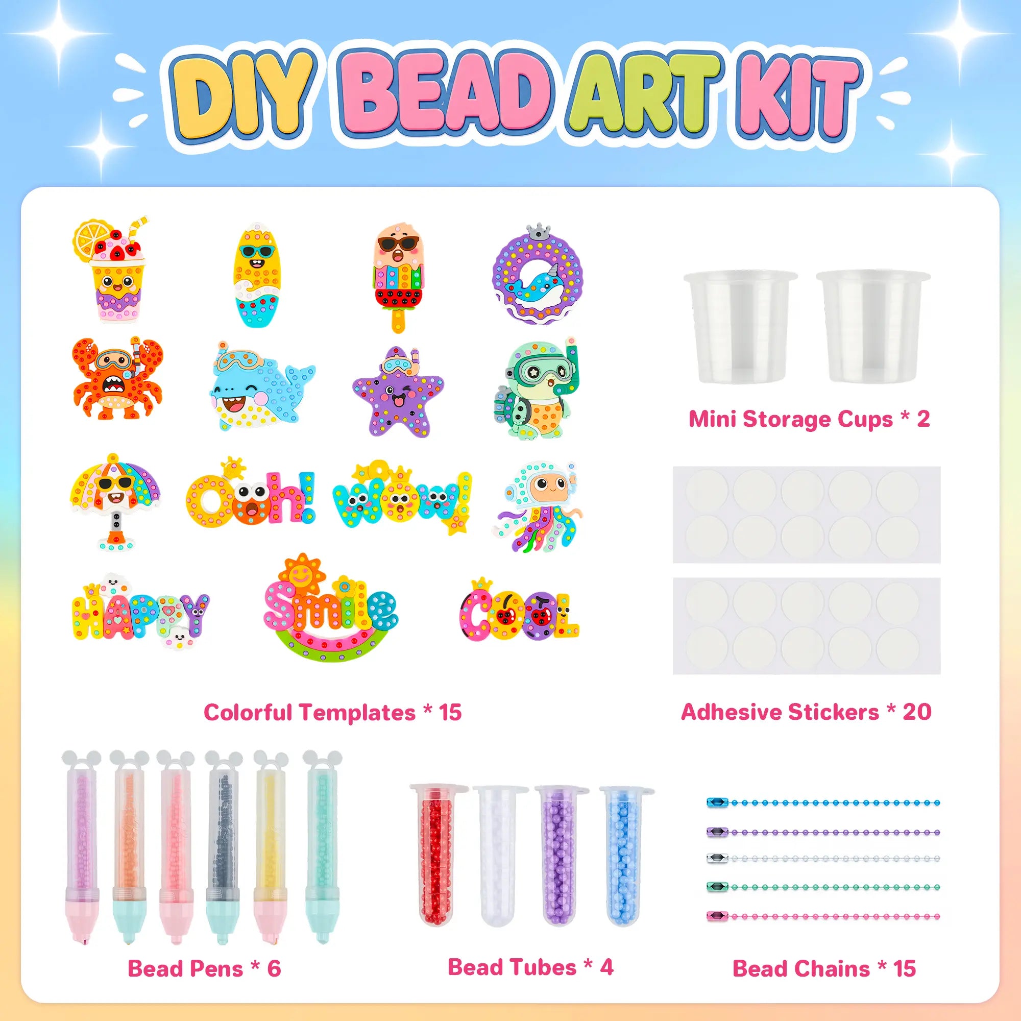 Kiditos DIY Bead Art & Mosaic Kit for Kids Ages 3+, All-In-One Arts & Crafts Supplies with Cute Templates & Bead Pens, Make Custom Jewelry Fine Motor Hands-On Activity, Perfect Birthday & Holiday Party Gift for Girls Boys