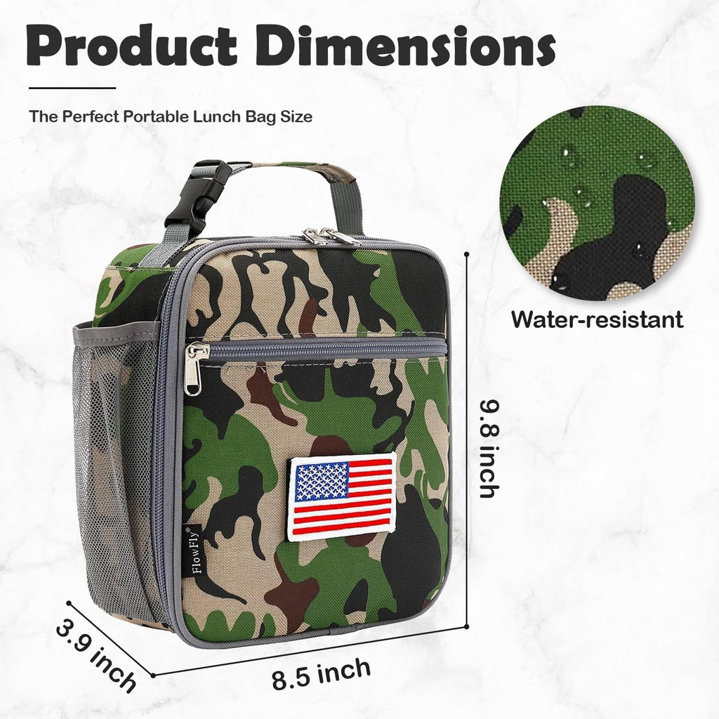 Kids Lunch Box Insulated Soft Bag Mini Cooler Back to School Thermal Meal Tote Kit for Girls, Boys,Flag