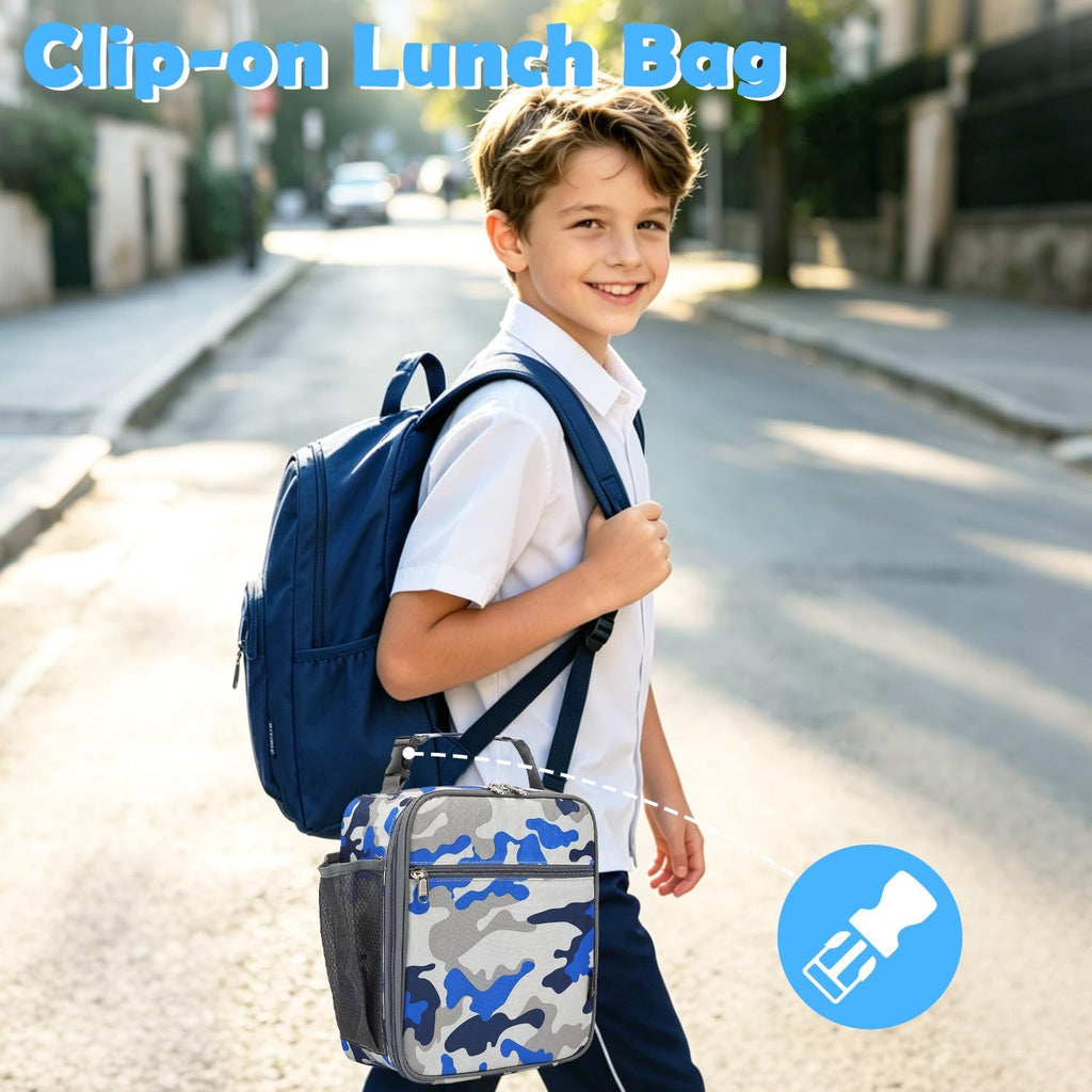 Kids Lunch Box Insulated Soft Bag Mini Cooler Back to School Thermal Meal Tote Kit for Girls, Boys, Camo