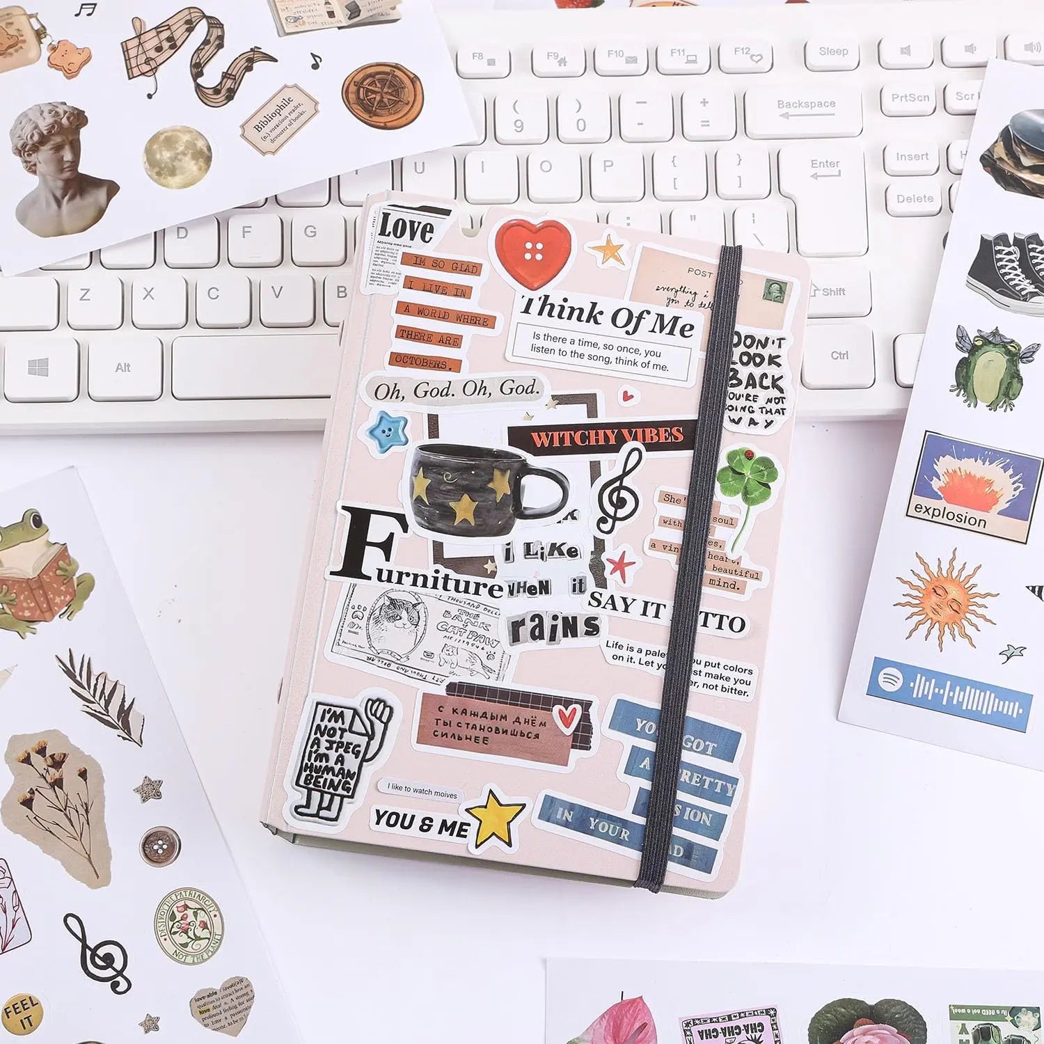 Sticker Book with over 1300 Assorted Stickers and 50 Sheets with Fun/Colorful/Aesthetic Pack for Scrapbooking Planners or Journals