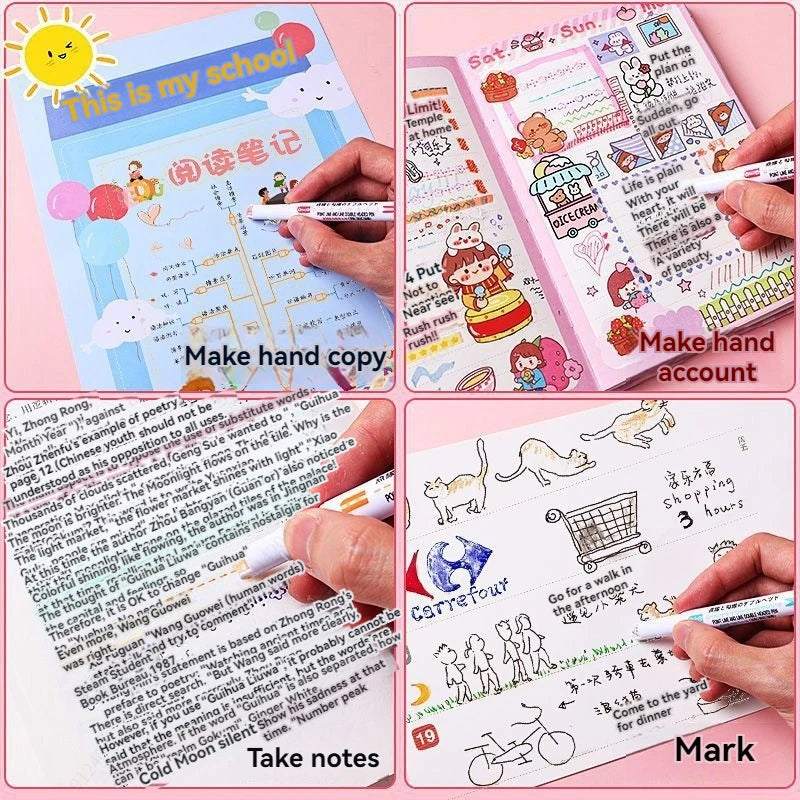 6-24Pcs/Set Heart Flower Line Shape Highlighter Pen Roller Tip Curve Liner Marker Kawaii Cute Stationery School Supplies