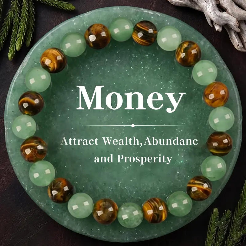 4Pcs Money Attraction Bracelet Aesthetic with Green Aventurine & Tiger Eye - Blue Friendship Bracelet Beaded Jewelry Protection Bracelet Encouragement Gift Fashion Premium Bracelet Colorblock Beaded Crystal Bracelet Handmade Christmas Gift Travelessential