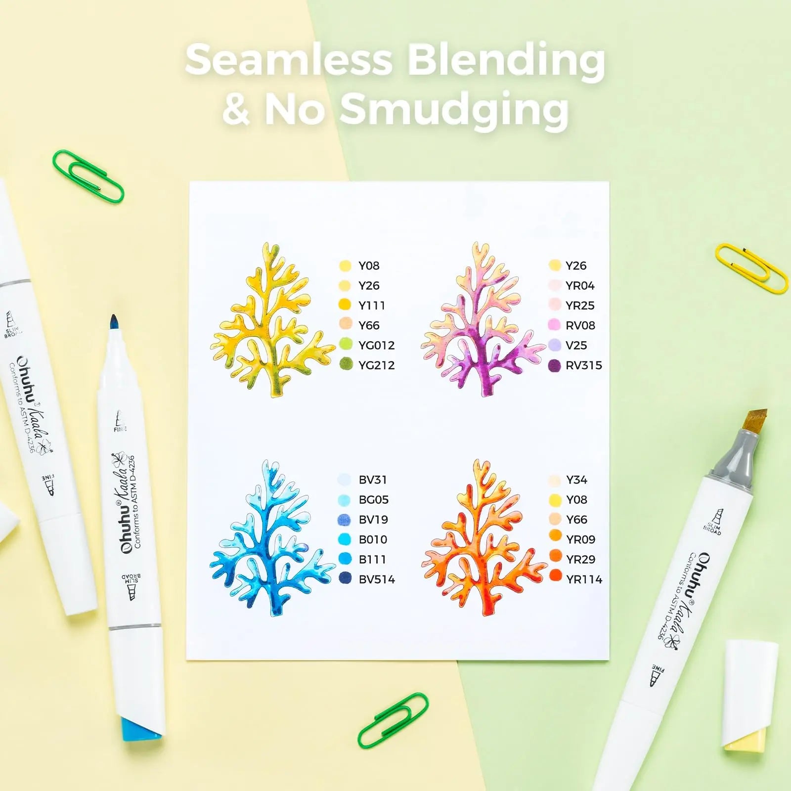 Ohuhu Kaala Series Alcohol Markers - 108 Colors, Fine & Slim Broad Chisel Dual Tips, Alcohol-Based Refillable, 1 Colorless Blender, Markers for Coloring, Artistry, Artist Lifetime Use for Illustration Drawing Manga