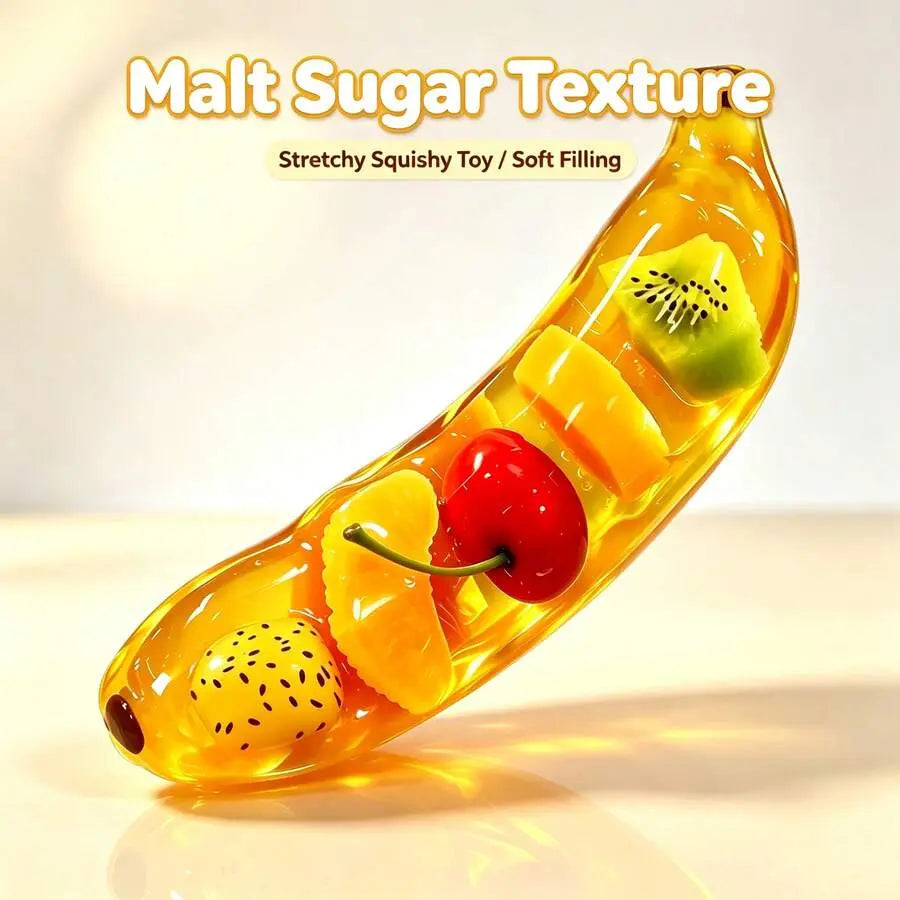 Realistic Banana Squeeze Toy Soft Fruit Fidget for Stress Relief, Soft Squeeze Fidget Toy, Random Style & Random Color, Stress Relief Desktop Decor, Gift for Home Office Classroom Birthday Halloween Christmas