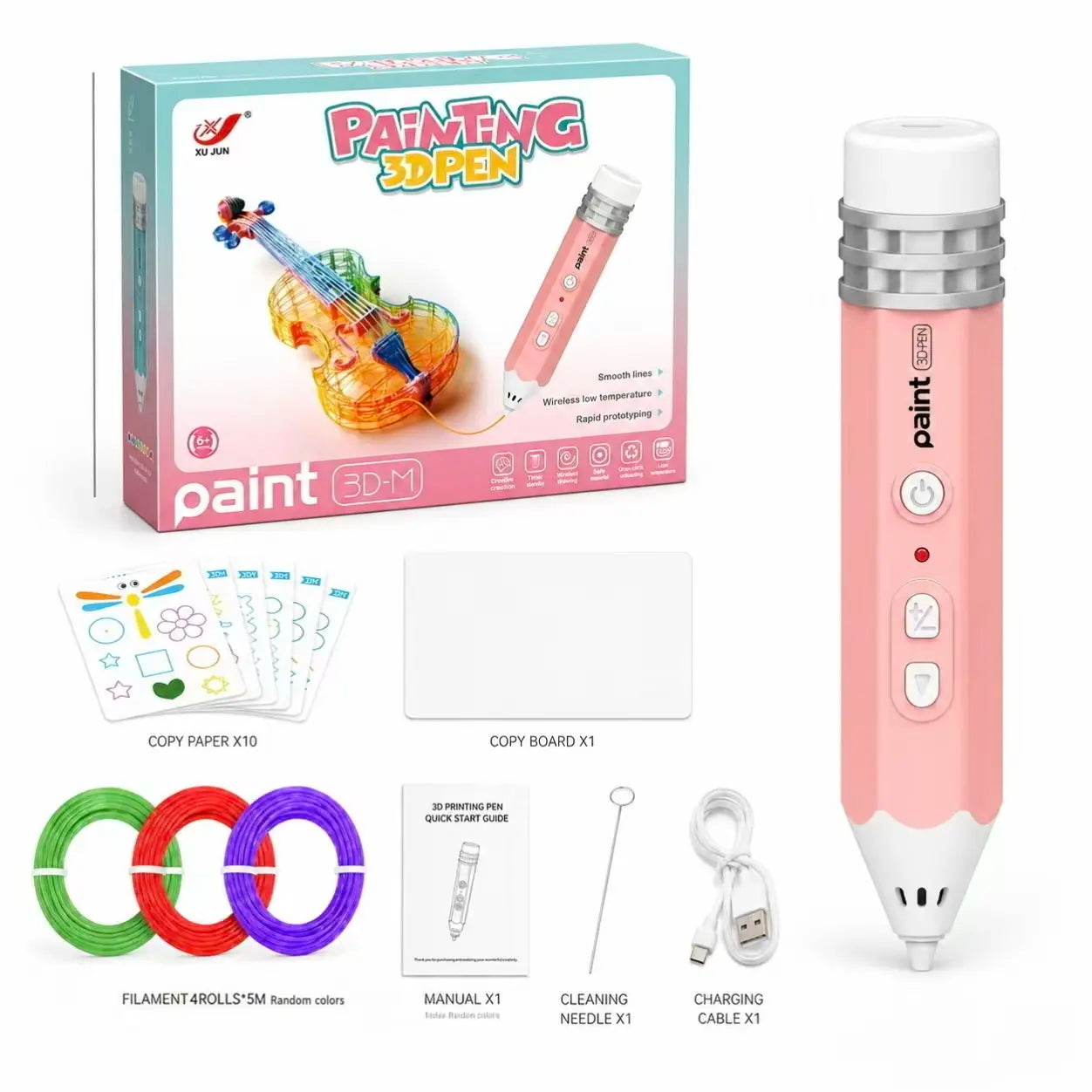 Kid-Friendly 3D Pen for Beginners - Easy-To-Use Rechargeable Handheld Art Tool, Handmade Gifts for Family Time, Includes Premium PLA Filament Material, Templates & Step-By-Step Guide Art Toy Printed Pen Stem Pen 3D Printer Pen for Kids Wireless 3D Printin