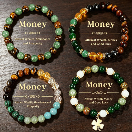 4Pcs Money Attraction Bracelet Aesthetic with Green Aventurine & Tiger Eye - Blue Friendship Bracelet Beaded Jewelry Protection Bracelet Encouragement Gift Fashion Premium Bracelet Colorblock Beaded Crystal Bracelet Handmade Christmas Gift Travelessential