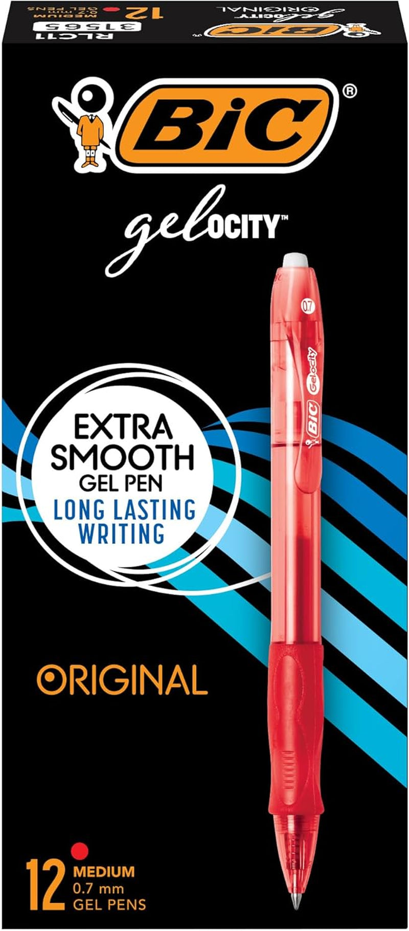 Gelocity Original Red Gel Pens, Medium Point, 0.7Mm, 12-Count Pack | Retractable Design, Comfortable Grip, Long Lasting Gel Ink, Ideal for Office or School Use, Pack of Gel Pens