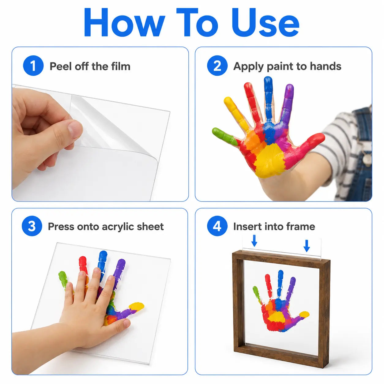 DIY Family Handprint Frame Kit, Solid Wood Shadow Box Keepsake Frame with Acrylic Sheets, Washable Paints, Brush & Marker, Family Handprint Art Craft Kit for Kids, Parents, Baby Nursery Decor, Birthday & Gift, Create Lasting Memories