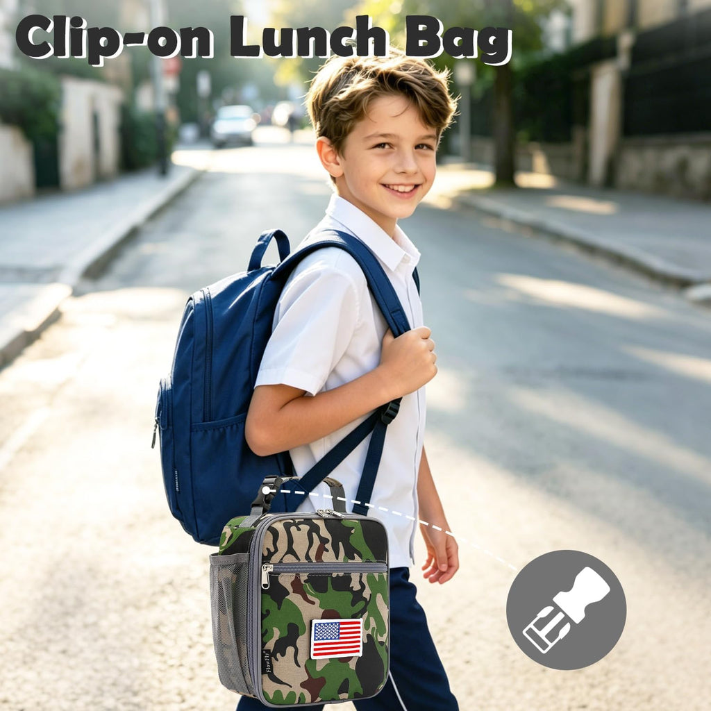 Kids Lunch Box Insulated Soft Bag Mini Cooler Back to School Thermal Meal Tote Kit for Girls, Boys,Flag