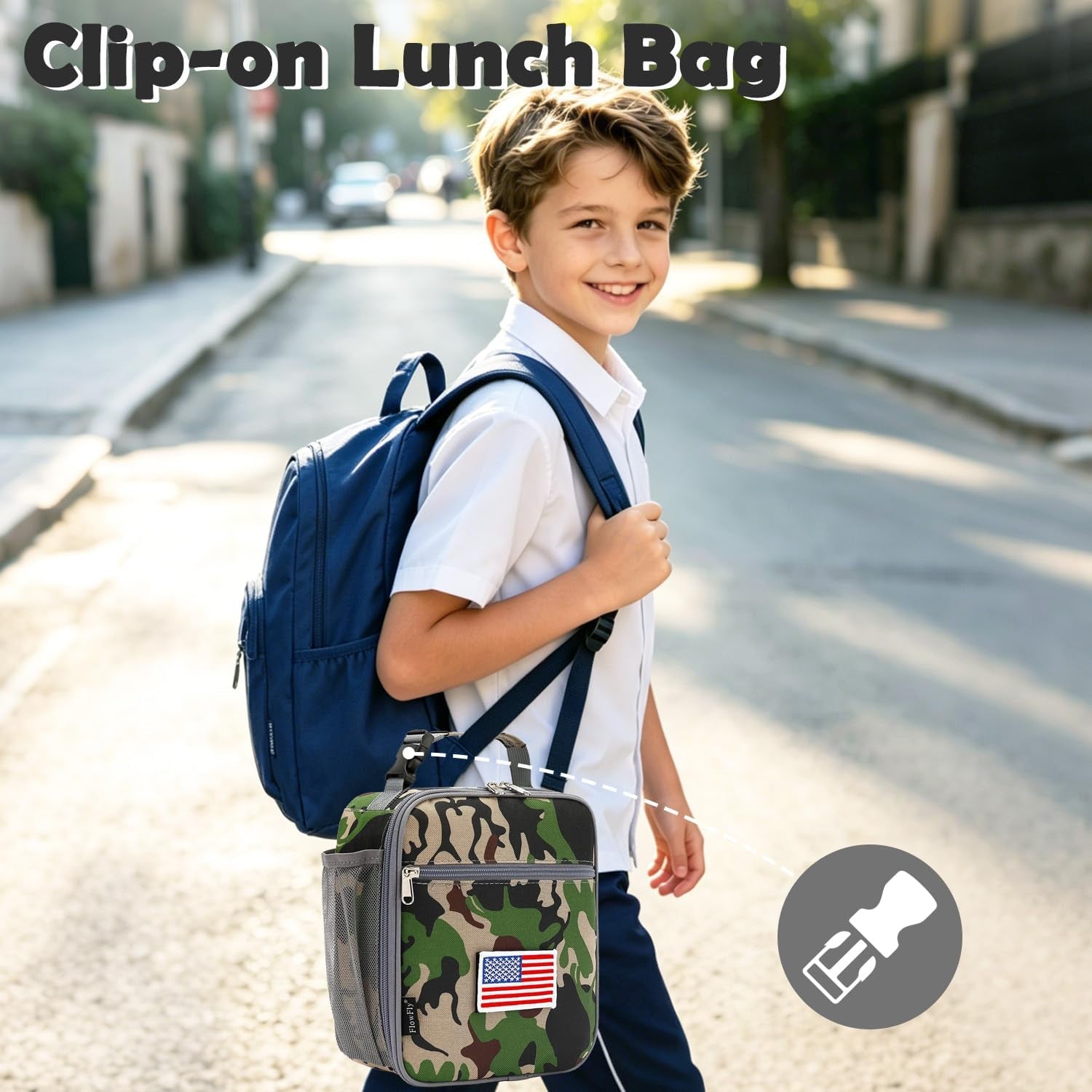 Kids Lunch Box Insulated Soft Bag Mini Cooler Back to School Thermal Meal Tote Kit for Girls, Boys,Flag