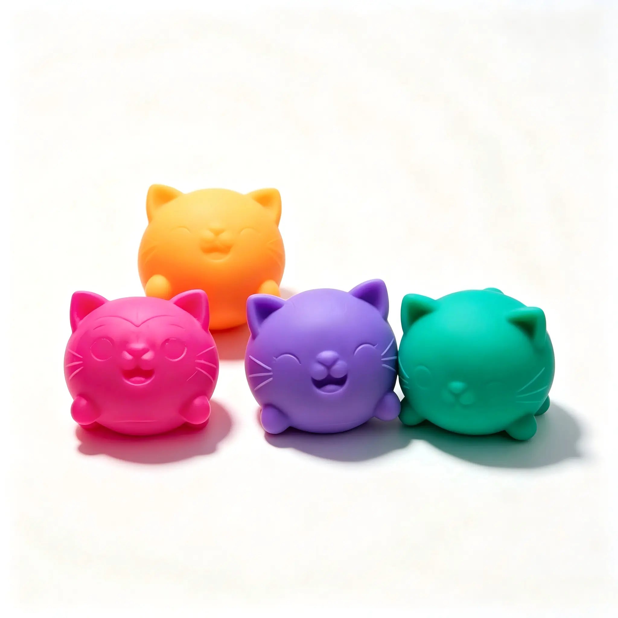 Teenie Cool Cats Squish Fidget Toy, 4 Pack Cute Cat Slow Rebound Stress Relief Balls, Silent Pocket Sensory Anxiety Squishy, Portable Desk Fidget Gift for Kids Teens Adults, Kawaii Animal Stress Toy Set