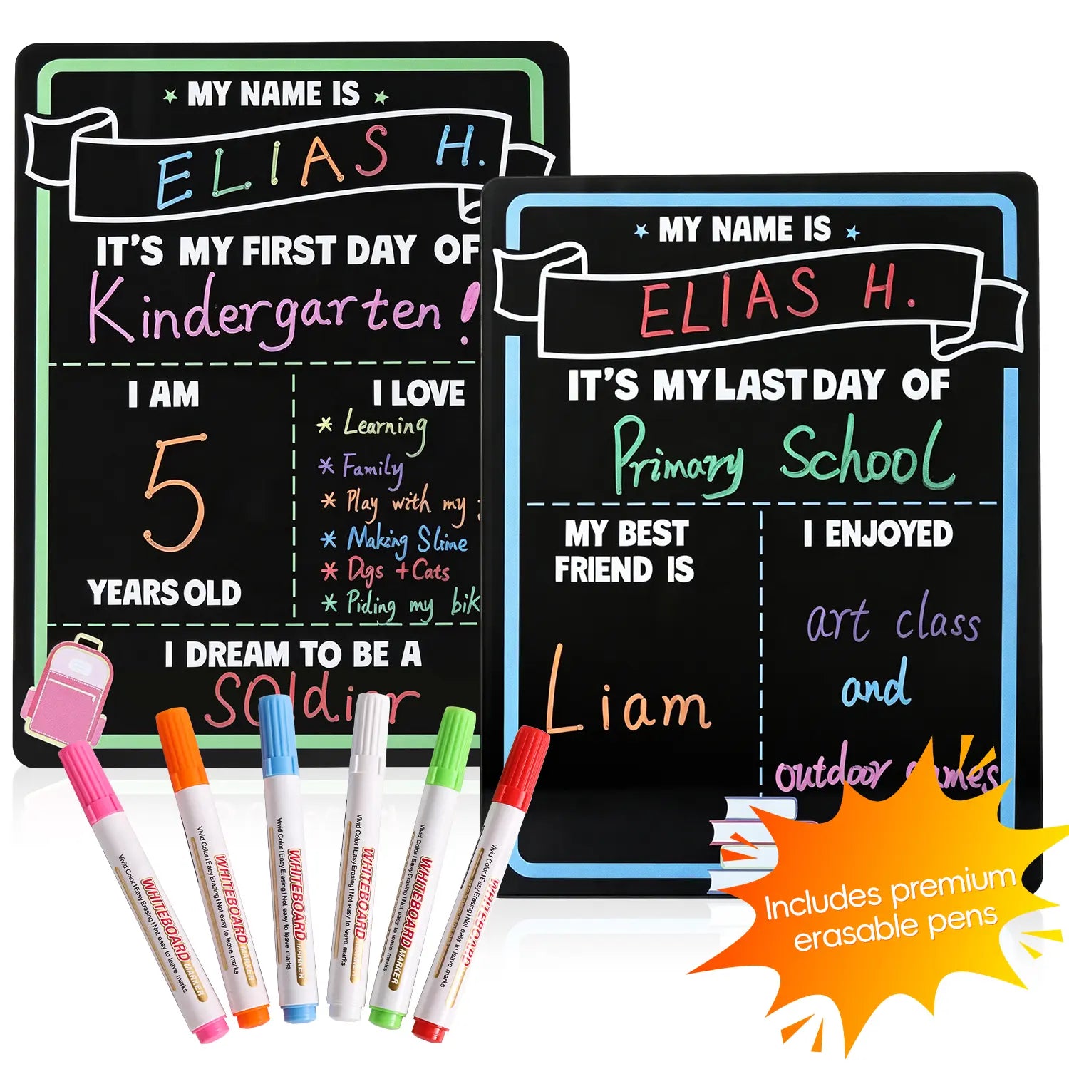 First Day of School Sign Reusable Chalkboard | First & Last Day Photo Board for Kids | Back to School Memory Sign | Photo Prop to Record Memories for Kids