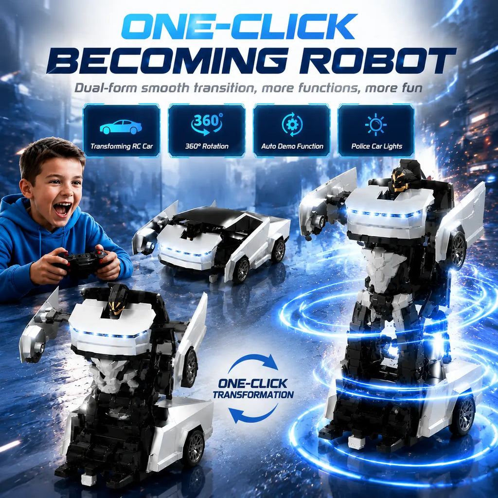Cyber RC Transforming Car Toy, 4WD Drift Remote Control Truck with One-Button Automatic Transformation, 360° Spin & LED Lights, Futuristic Robot Vehicle Gift for Boys Tibibee Transform Easter Rc Gift Set 4-7 8-12 High-Quality Ab Plastic Gift