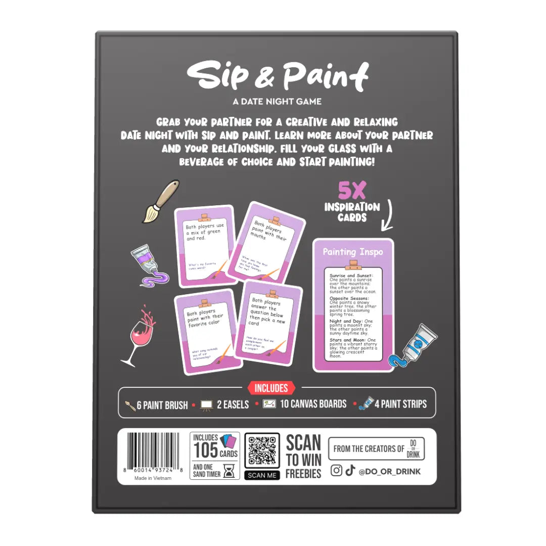 Sip and Paint – Fun Date Night Activity | Romantic Game with Prompts & Questions | Creative Couples Gift Idea for Him & Her | No Art Skills Needed | 2 Players