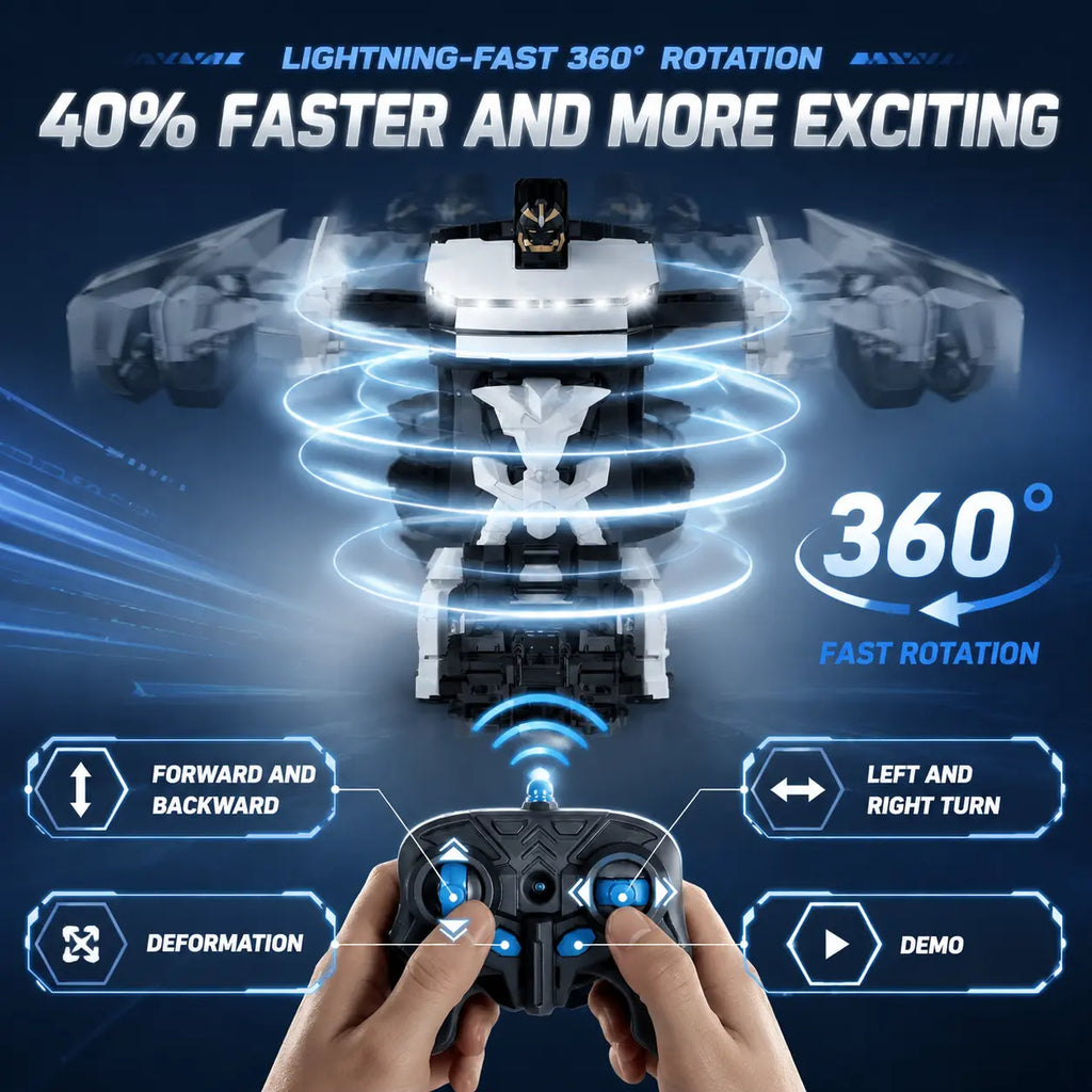 Cyber RC Transforming Car Toy, 4WD Drift Remote Control Truck with One-Button Automatic Transformation, 360° Spin & LED Lights, Futuristic Robot Vehicle Gift for Boys Tibibee Transform Easter Rc Gift Set 4-7 8-12 High-Quality Ab Plastic Gift