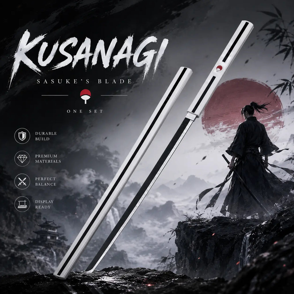 Sasuke Uchiha Naruto Kusanagi Themed Costume Accessory Set, White Decor Body with Uchiha Clan Logo, Black Long Ornament, for Convention Shooting, Home Display & Anime Fan Collection