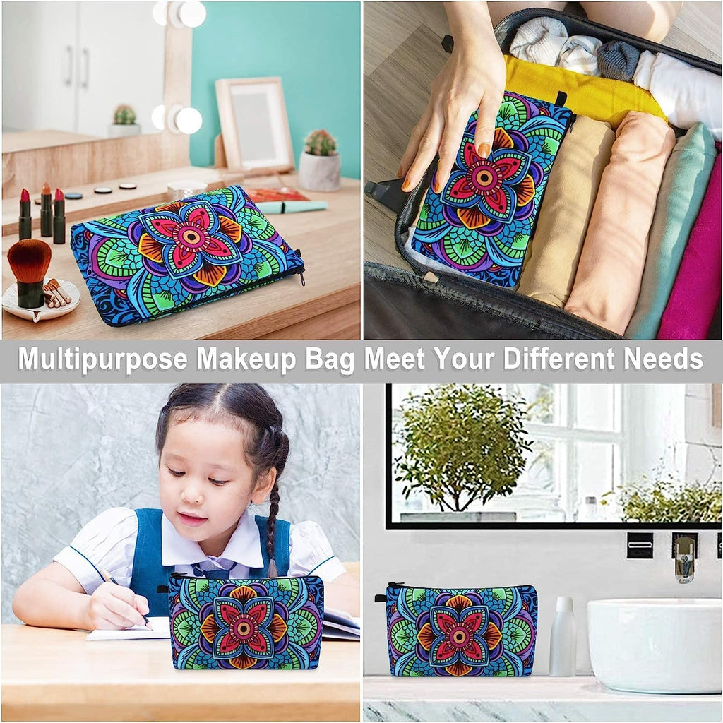 Small Makeup Bag, Portable Travel Cosmetic Bag Zipper Pouch Waterproof Makeup Pouch Multifunctional Small Bag for Women (1 Pack, Dark Blue Flower 0179)
