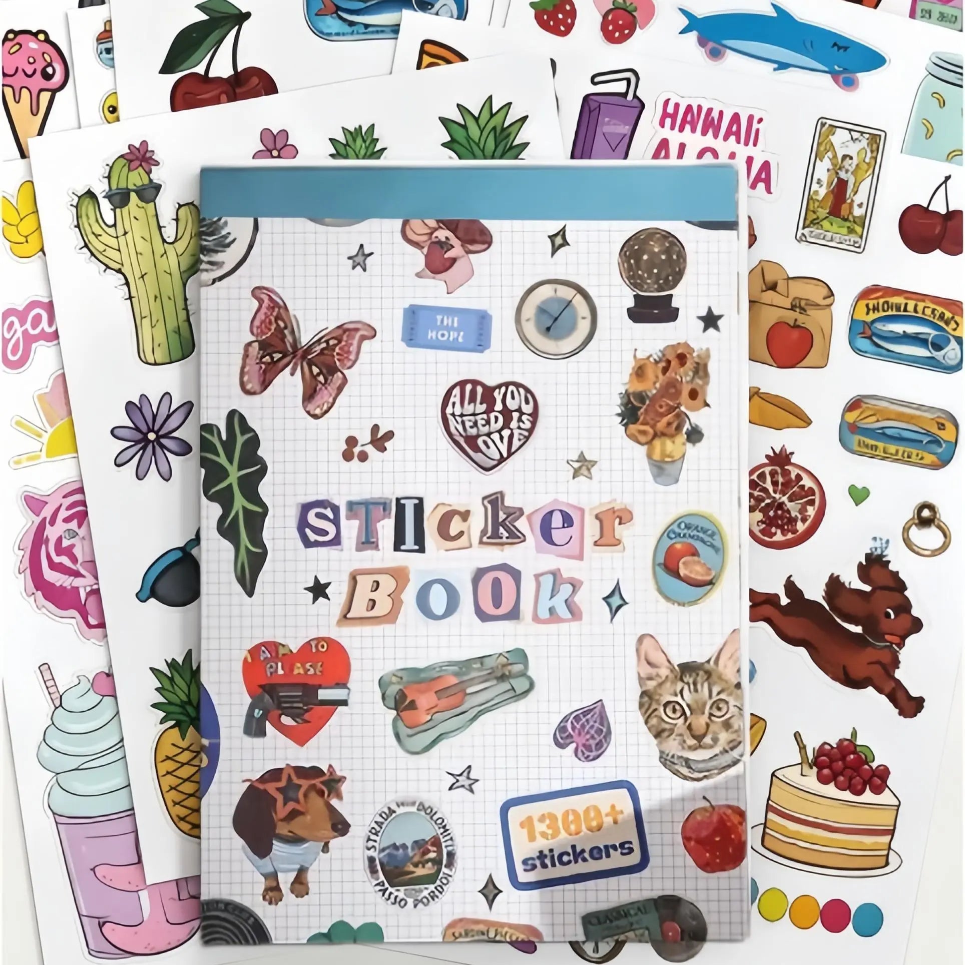 Sticker Book with over 1300 Assorted Stickers and 50 Sheets with Fun/Colorful/Aesthetic Pack for Scrapbooking Planners or Journals