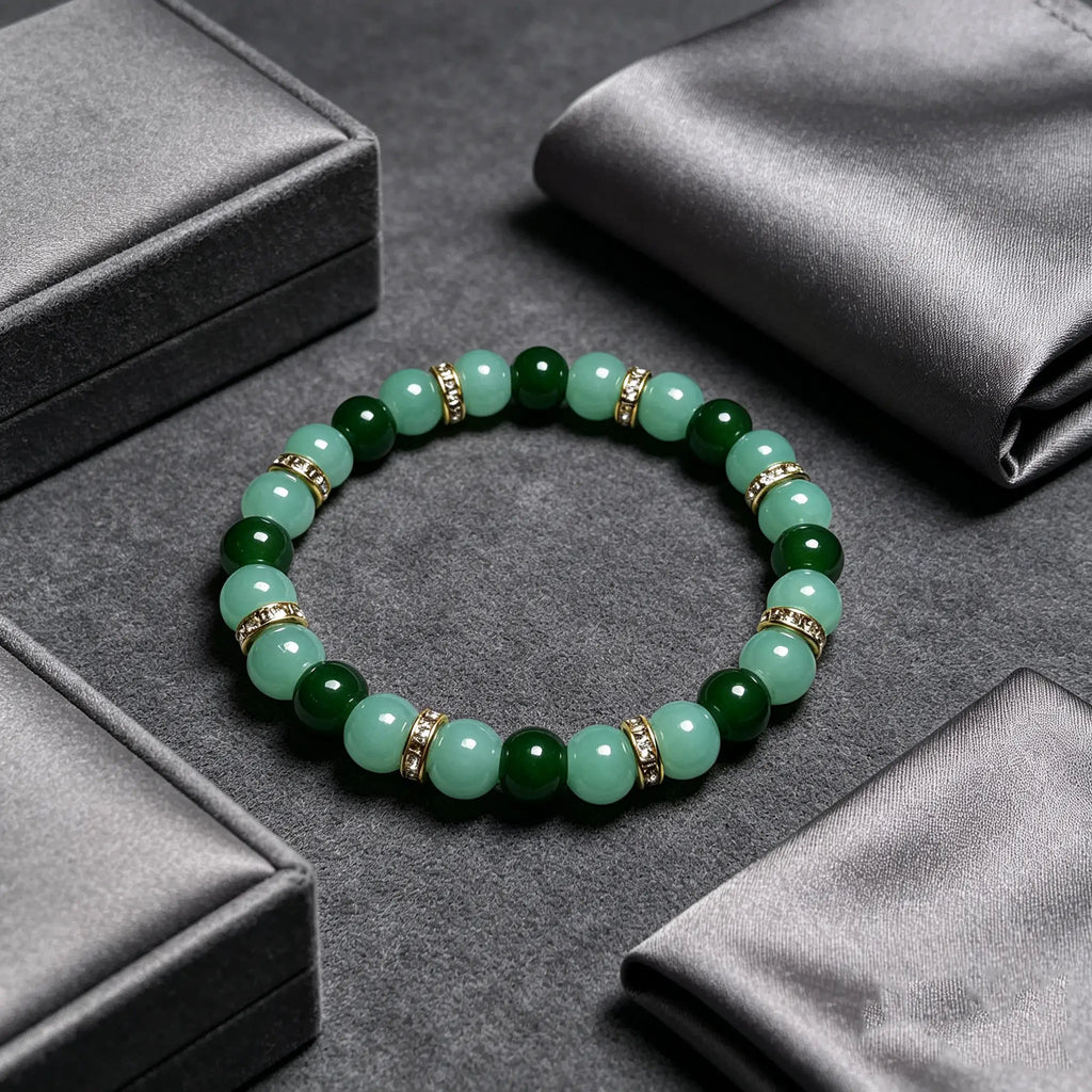 Lucky Charms Glass Bead Bracelet, Unisex 2-Tone Green and Gold Design for Daily Use, Symbol of Wealth and Good Luck, Unisex Wear, Lucky Charm, Inspirational Beaded Bracelet, Attract Abundance, Two-Tone Beads