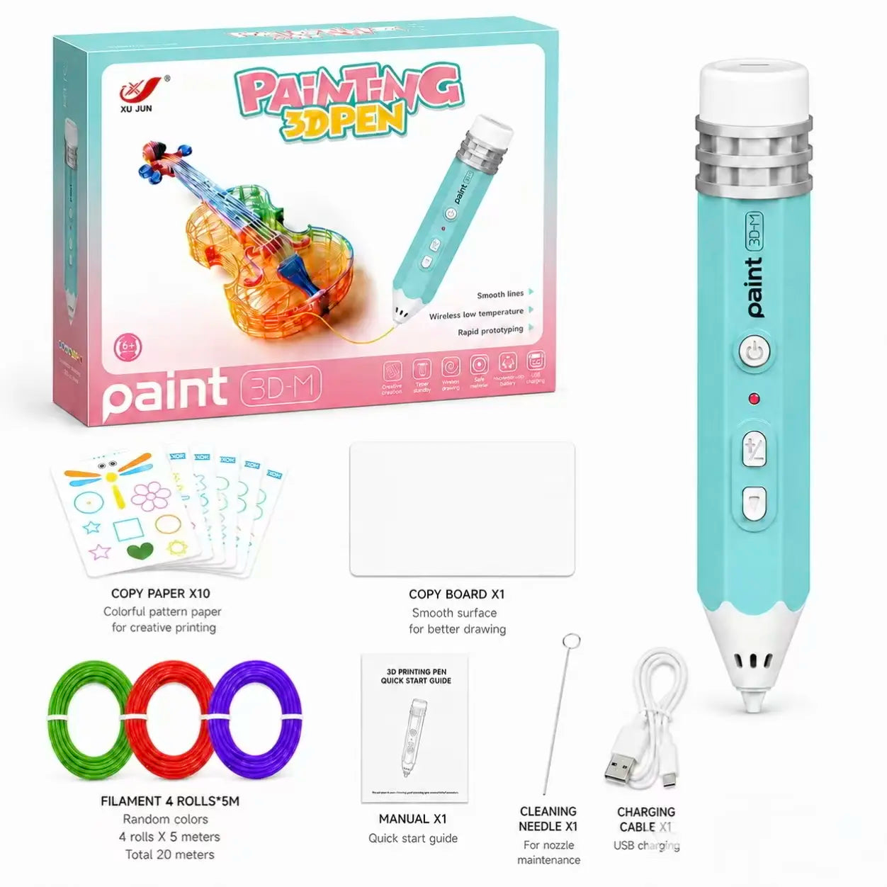 Kid-Friendly 3D Pen for Beginners - Easy-To-Use Rechargeable Handheld Art Tool, Handmade Gifts for Family Time, Includes Premium PLA Filament Material, Templates & Step-By-Step Guide Art Toy Printed Pen Stem Pen 3D Printer Pen for Kids Wireless 3D Printin