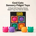 Teenie Cool Cats Squish Fidget Toy, 4 Pack Cute Cat Slow Rebound Stress Relief Balls, Silent Pocket Sensory Anxiety Squishy, Portable Desk Fidget Gift for Kids Teens Adults, Kawaii Animal Stress Toy Set