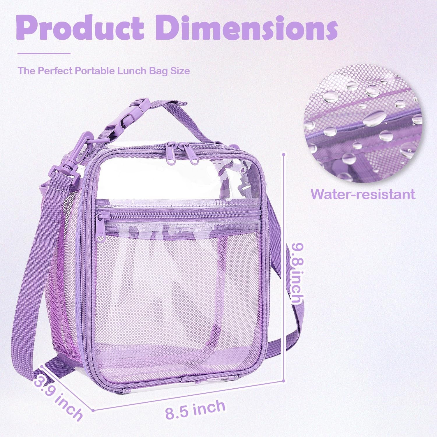 Kids Lunch Box Insulated Soft Bag Mini Cooler Back to School Thermal Meal Tote Kit for Girls, Boys, Purpleclear