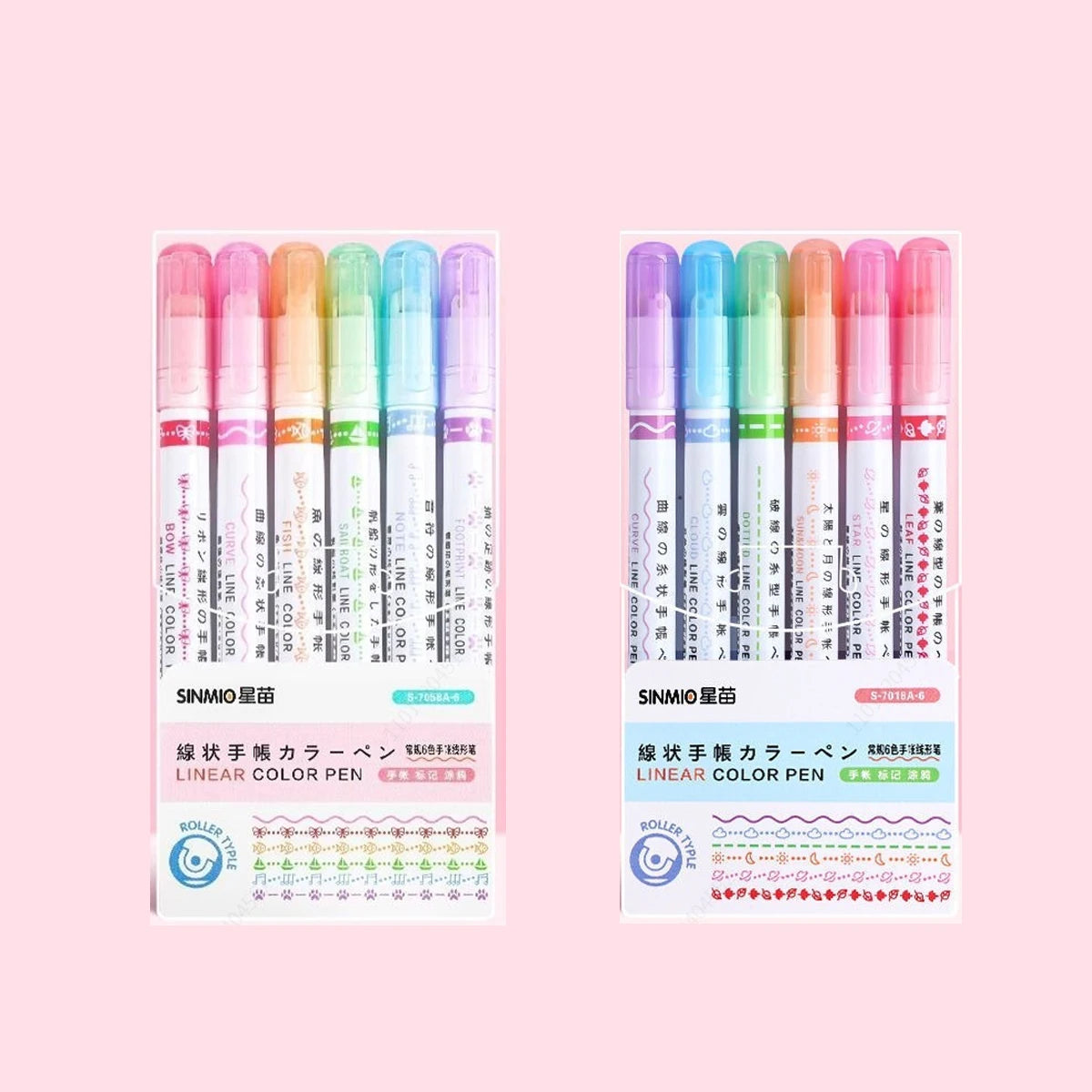 6-24Pcs/Set Heart Flower Line Shape Highlighter Pen Roller Tip Curve Liner Marker Kawaii Cute Stationery School Supplies