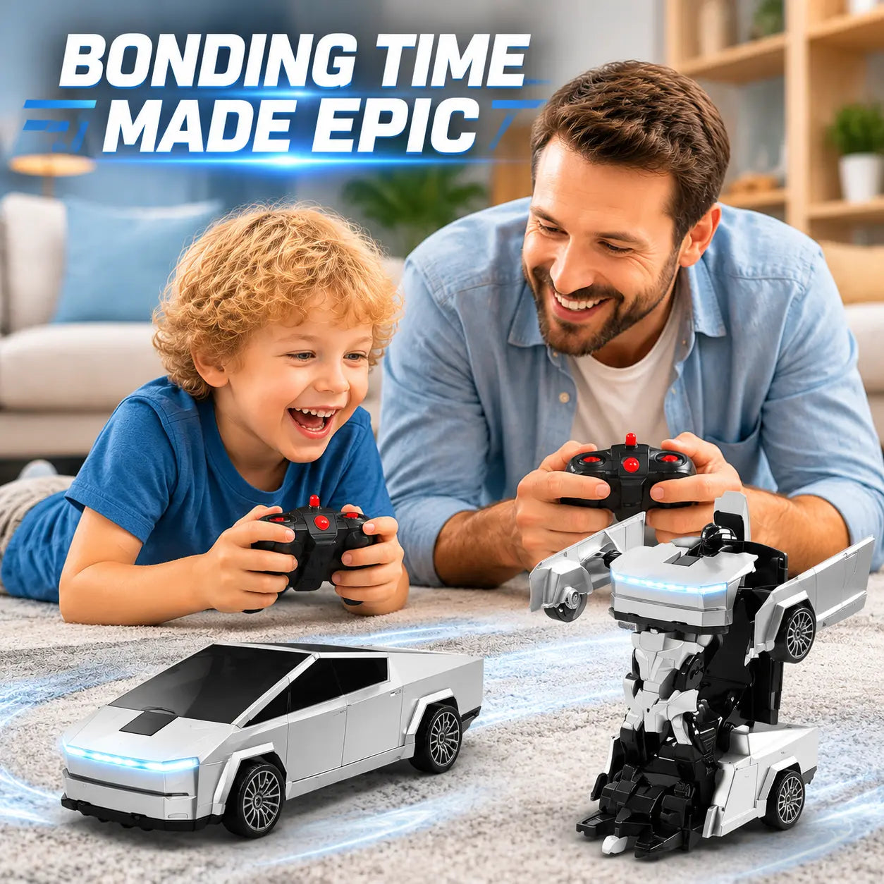Cyber RC Transforming Car Toy, 4WD Drift Remote Control Truck with One-Button Automatic Transformation, 360° Spin & LED Lights, Futuristic Robot Vehicle Gift for Boys Tibibee Transform Easter Rc Gift Set 4-7 8-12 High-Quality Ab Plastic Gift