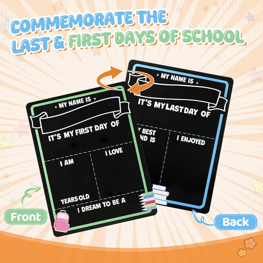 First Day of School Sign Reusable Chalkboard | First & Last Day Photo Board for Kids | Back to School Memory Sign | Photo Prop to Record Memories for Kids