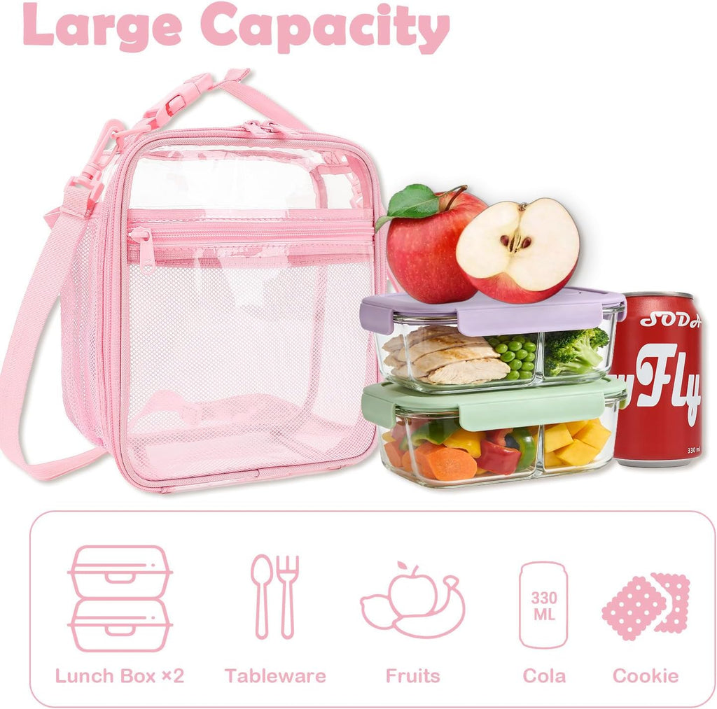 Kids Lunch Box Insulated Soft Bag Mini Cooler Back to School Thermal Meal Tote Kit for Girls, Boys, Pinkclear