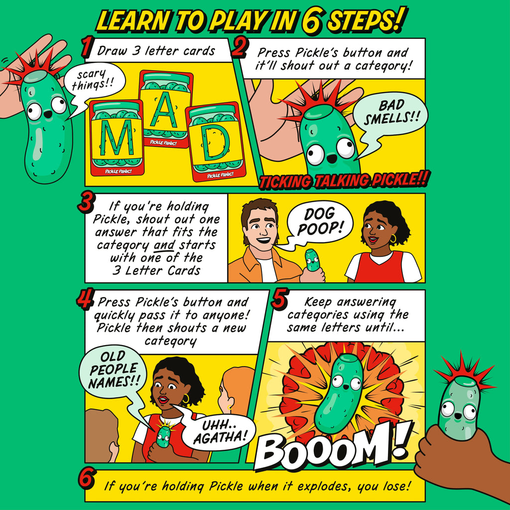 Pickle Panic! Family Party Game for Kids & Adults – Fast-Thinking Pickle-Passing Category Challenge | Ages 8+ | 2-8 Players | from the Creators of Grab the Mic