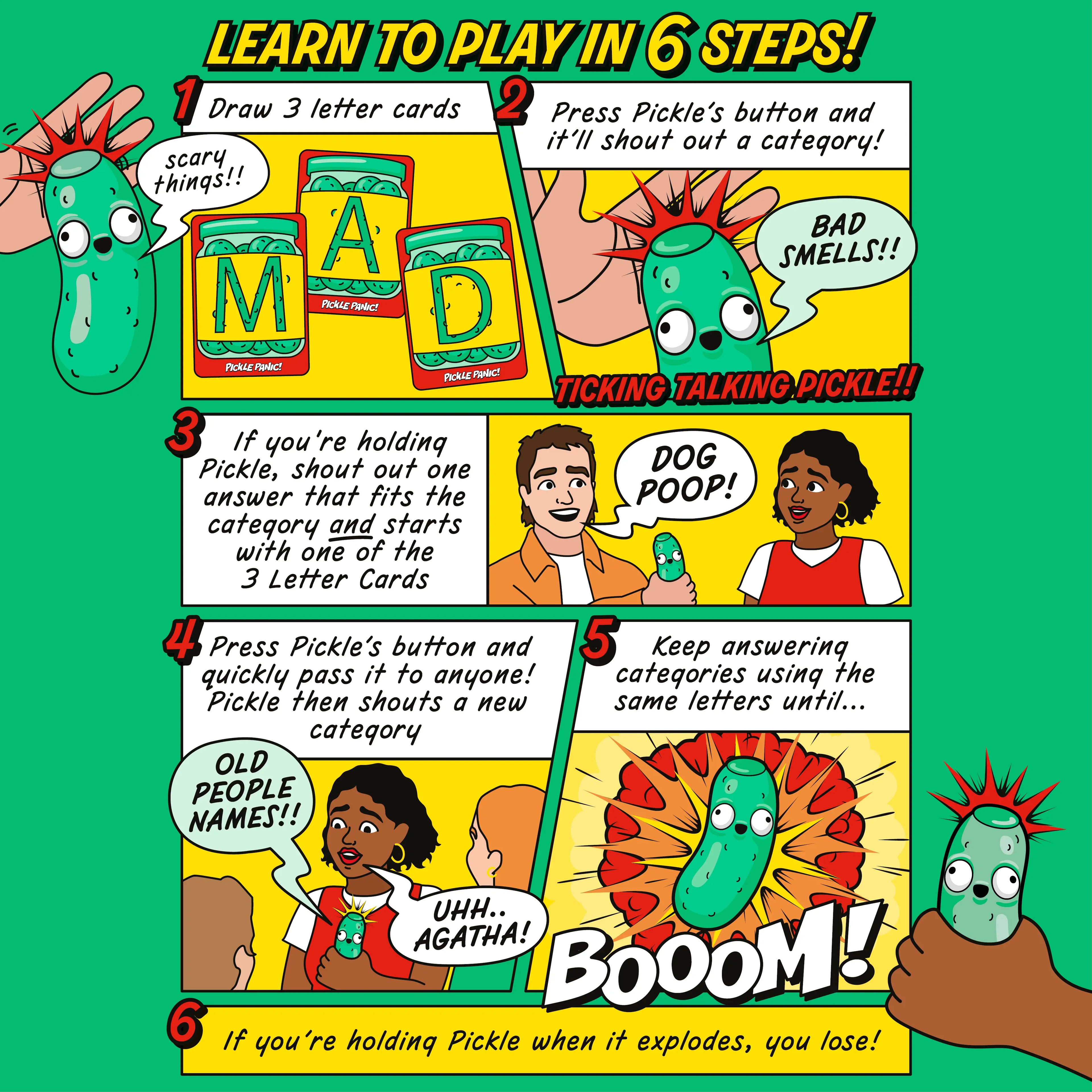 Pickle Panic! Family Party Game for Kids & Adults – Fast-Thinking Pickle-Passing Category Challenge | Ages 8+ | 2-8 Players | from the Creators of Grab the Mic