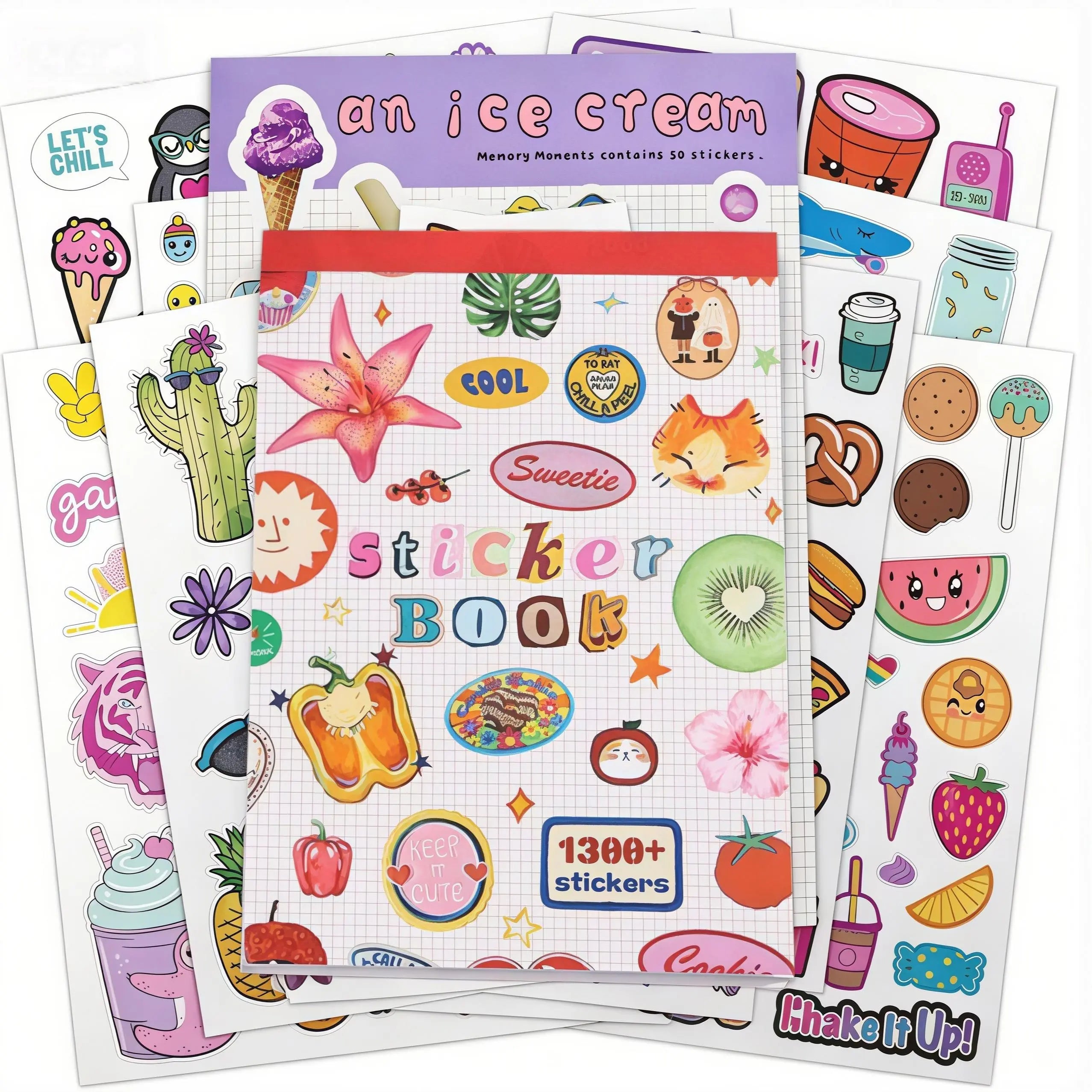 Sticker Book with over 1300 Assorted Stickers and 50 Sheets with Fun/Colorful/Aesthetic Pack for Scrapbooking Planners or Journals