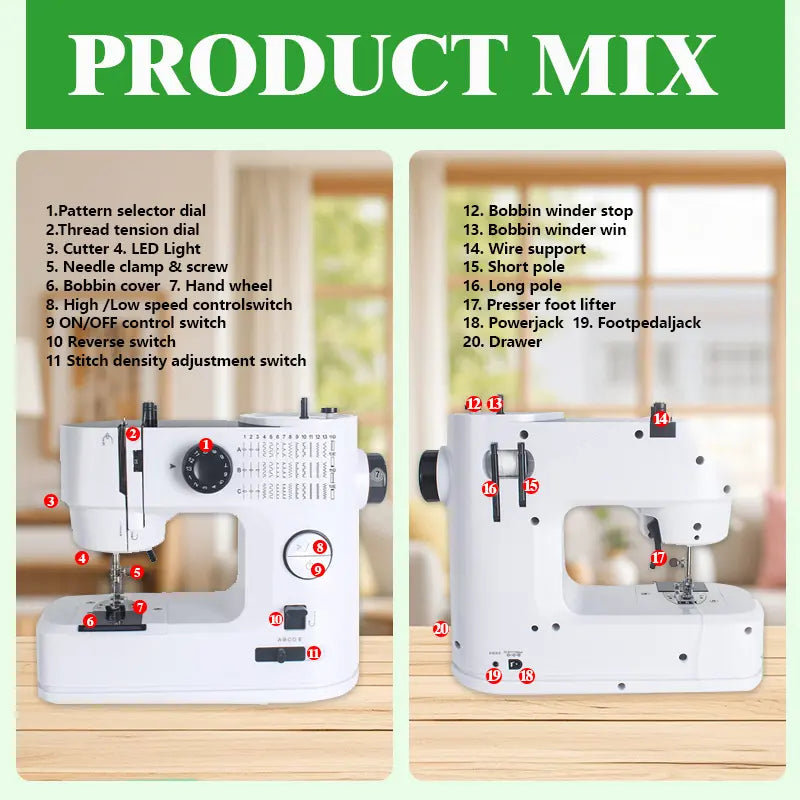 Portable 39-Stitch Mini Electric Sewing Machine with Heavy-Duty Build, Overlock Function, Extension Table, Dual Speed Control – Ideal for Home Decor, Curtains, Beginners & Modern Women