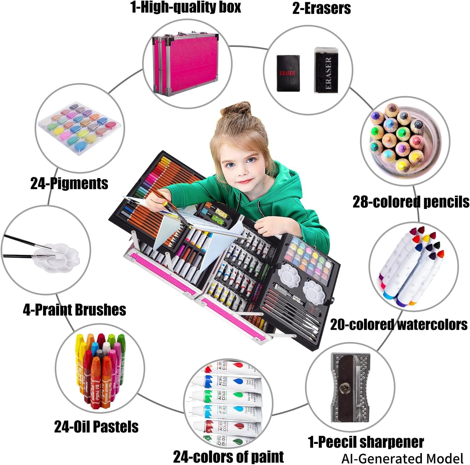 Art Set, 139 Pack Painting Drawing Art Supplies Kit with 2 Sketch Pads, Double Layers Art Crafts, Colored Pencils, Oil Pastels, Watercolor Paints, Aluminum Gift Case for Artists Kids (Pink) | Art Supplies Case with 1 Sketchbook & 1 Coloring Book, Art Box for Beginners, Teens, Girls, Boys 4 5 6 7 8 9 10 11 12