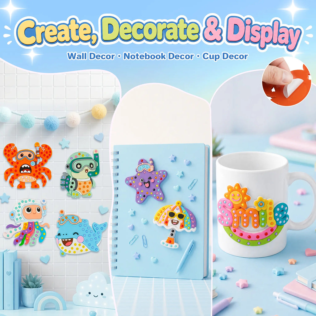 Kiditos DIY Bead Art & Mosaic Kit for Kids Ages 3+, All-In-One Arts & Crafts Supplies with Cute Templates & Bead Pens, Make Custom Jewelry Fine Motor Hands-On Activity, Perfect Birthday & Holiday Party Gift for Girls Boys