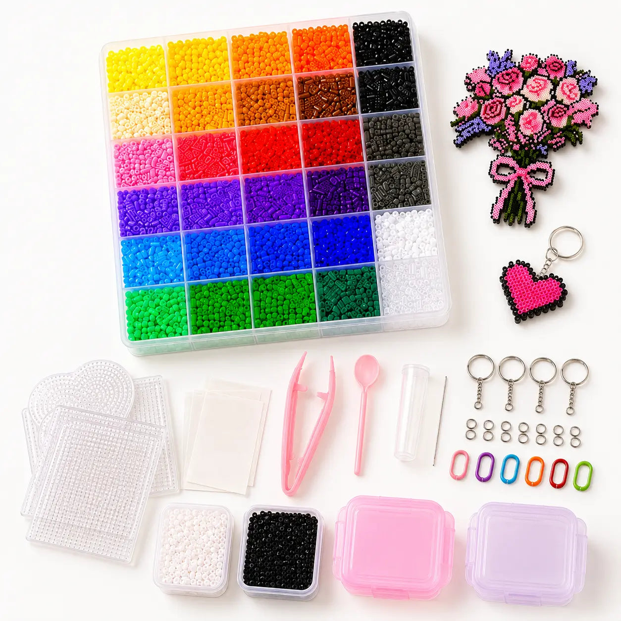 24/48/72/96 Colors DIY Fuse Beads Craft Set Complete Kit with Storage Case Pegboards Tweezers Ironing Paper for Creative Art Handmade Gifts Home Activities Educational Toys for Kids & Adults Alphabet Perler