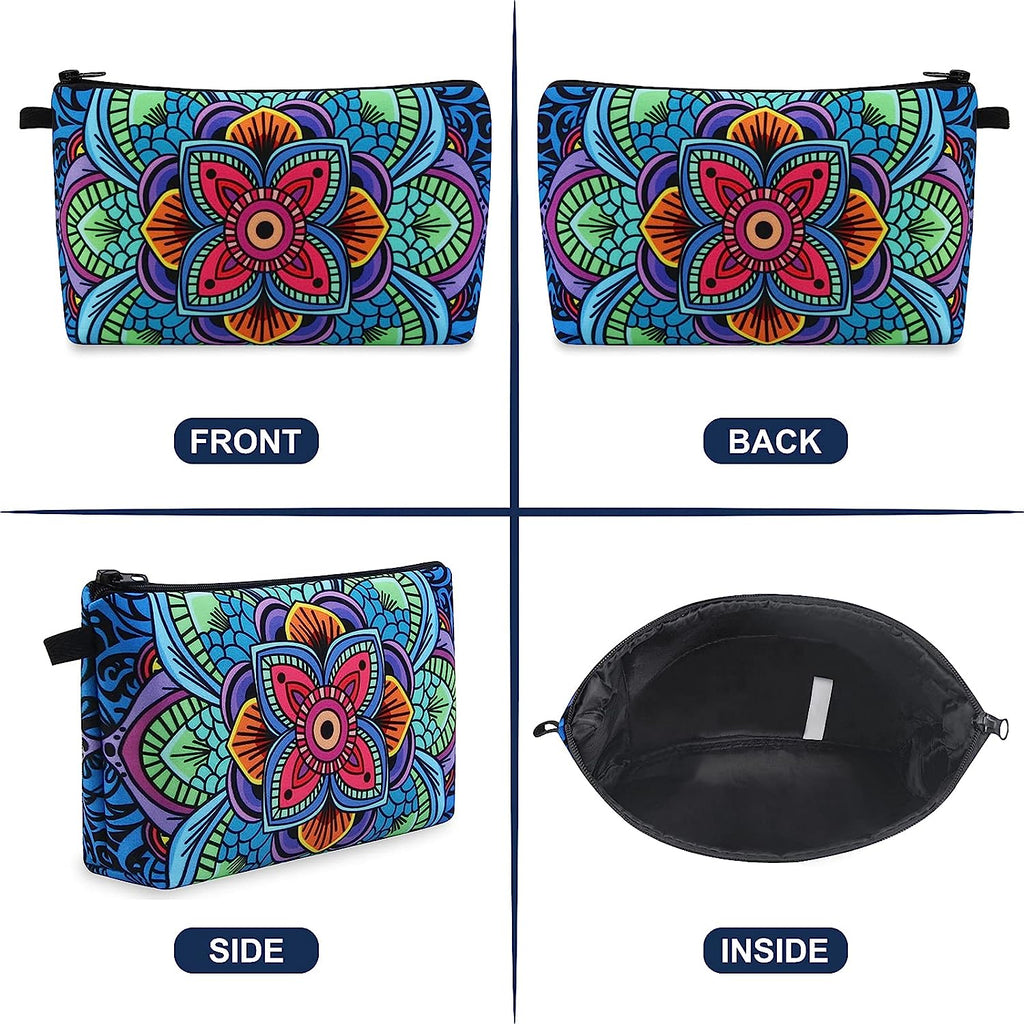 Small Makeup Bag, Portable Travel Cosmetic Bag Zipper Pouch Waterproof Makeup Pouch Multifunctional Small Bag for Women (1 Pack, Dark Blue Flower 0179)