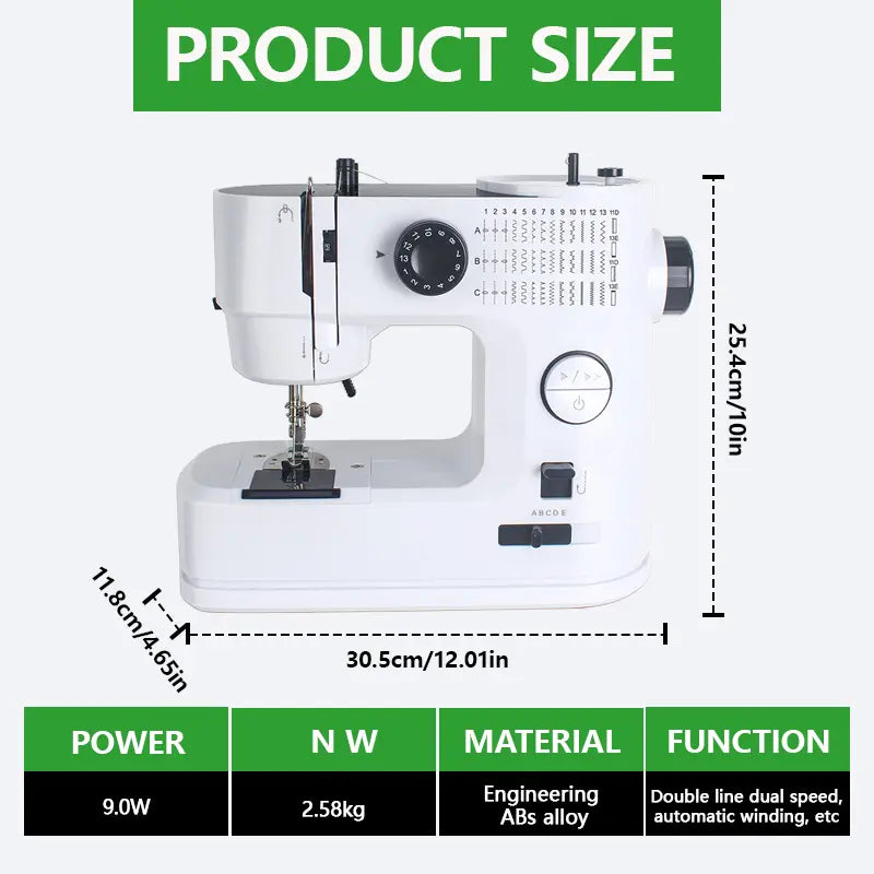 Portable 39-Stitch Mini Electric Sewing Machine with Heavy-Duty Build, Overlock Function, Extension Table, Dual Speed Control – Ideal for Home Decor, Curtains, Beginners & Modern Women