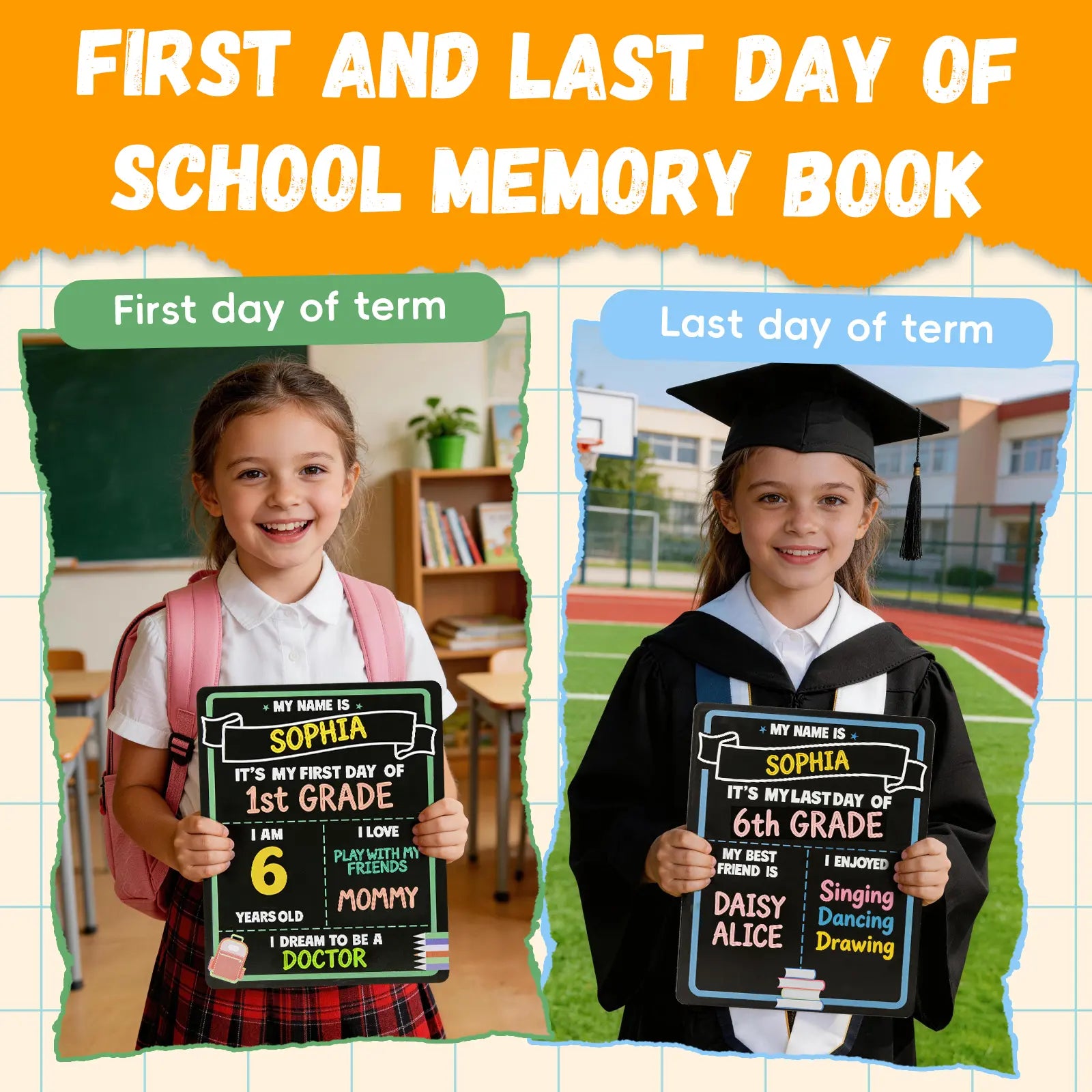 First Day of School Sign Reusable Chalkboard | First & Last Day Photo Board for Kids | Back to School Memory Sign | Photo Prop to Record Memories for Kids